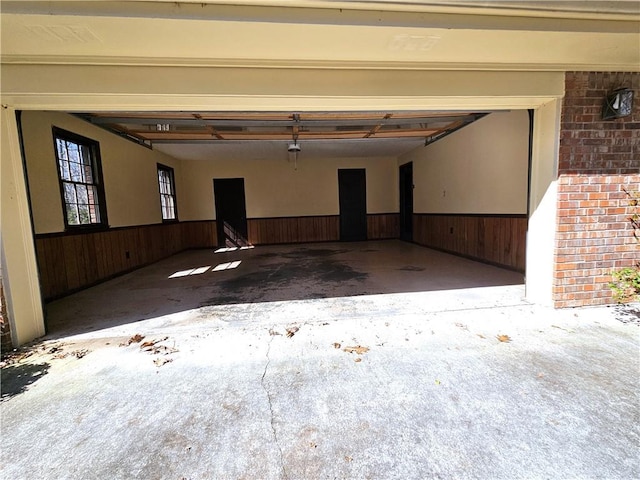 garage with wooden walls