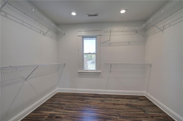 spacious closet featuring dark hardwood / wood-style flooring