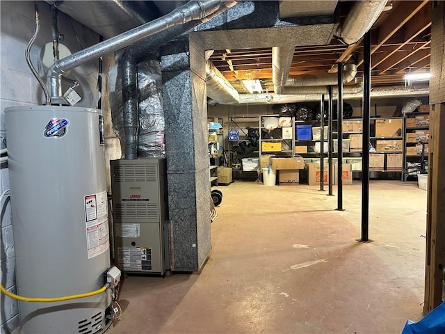 basement featuring gas water heater