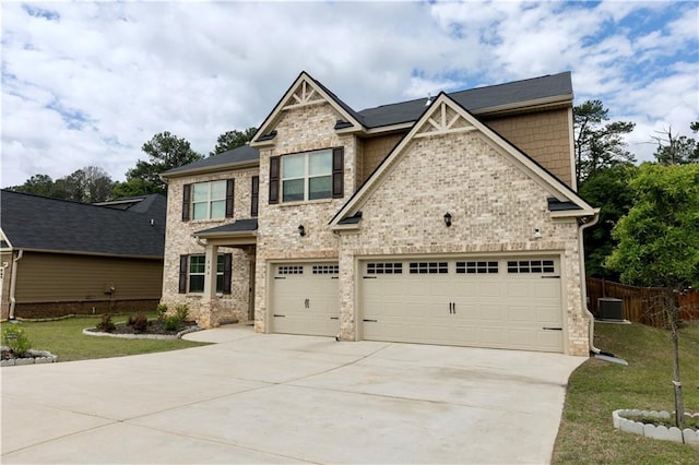 133 Canal St, Hampton, GA 30228 - craftsman house featuring driveway, an attached garage, brick siding, and cooling unit