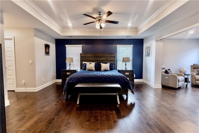133 Canal St, Hampton, GA 30228 - bedroom featuring a raised ceiling, wood-type flooring, baseboards, crown molding, and ceiling fan