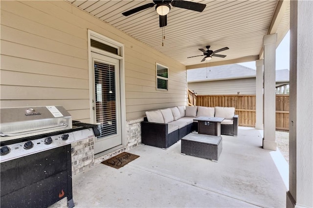 133 Canal St, Hampton, GA 30228 - view of patio / terrace featuring an outdoor hangout area, a ceiling fan, and fence