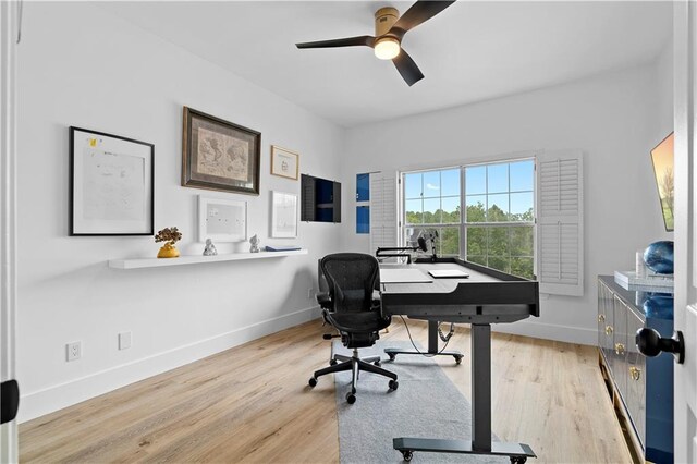 108 Vinings Forest Cir SE, Smyrna, GA 30080 - home office featuring ceiling fan, baseboards, and wood finished floors