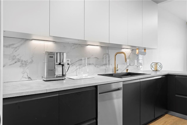 108 Vinings Forest Cir SE, Smyrna, GA 30080 - kitchen with a sink, modern cabinets, light countertops, and white cabinetry