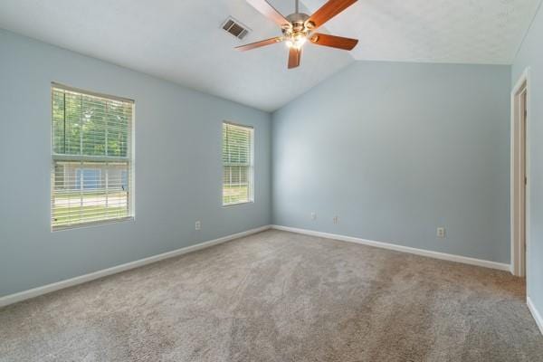 4841 Partee Trl, Social Circle, GA 30025 - unfurnished room with carpet, ceiling fan, lofted ceiling, and baseboards