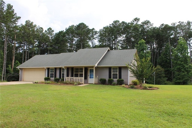 4841 Partee Trl, Social Circle, GA 30025 - ranch-style home with a garage, a porch, concrete driveway, and a front yard