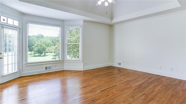 127 Grandmar Chase, Canton, GA 30115 - unfurnished room featuring plenty of natural light, wood finished floors, a ceiling fan, and a raised ceiling