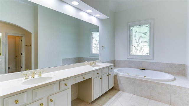 127 Grandmar Chase, Canton, GA 30115 - full bathroom with a tub with jets, tile patterned floors, and double vanity