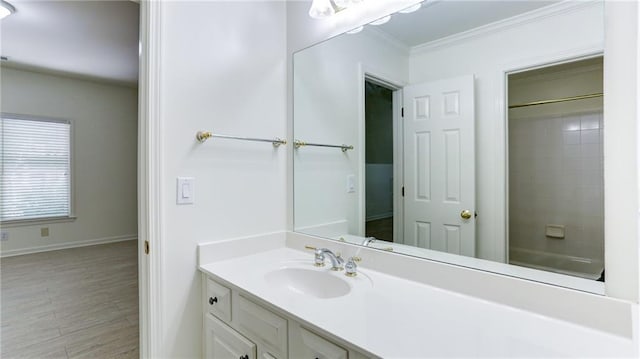 127 Grandmar Chase, Canton, GA 30115 - bathroom featuring vanity, ornamental molding, and wood finished floors