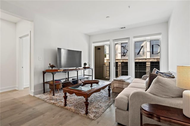 living room with wood-type flooring