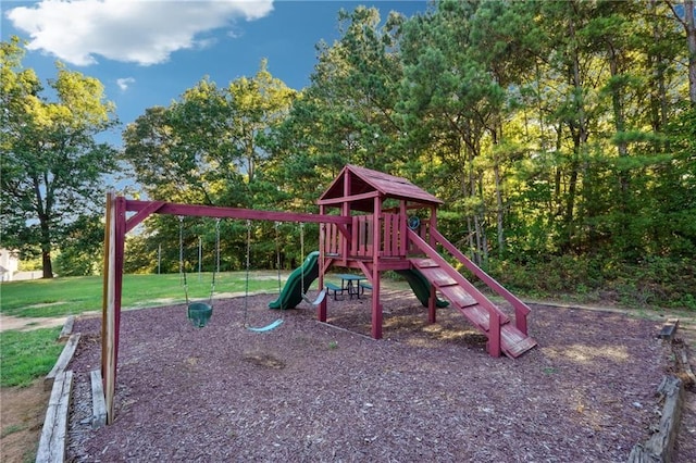 view of play area featuring a lawn