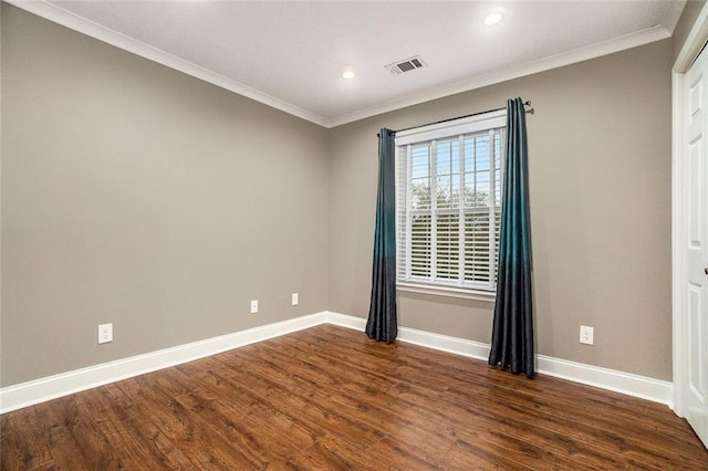 708 Mcgill Pl NE, Atlanta, GA 30312 - empty room with crown molding, baseboards, dark wood-style floors, and recessed lighting