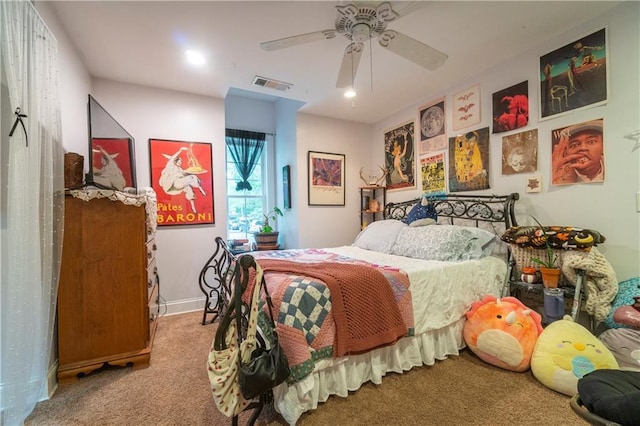 bedroom featuring carpet flooring and ceiling fan