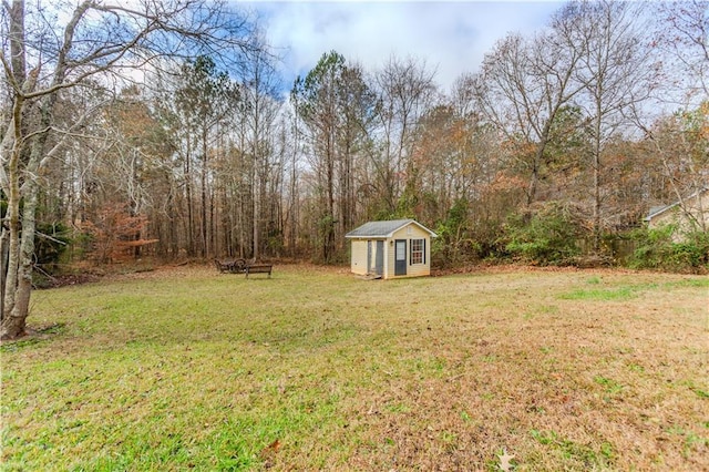 view of yard with a shed