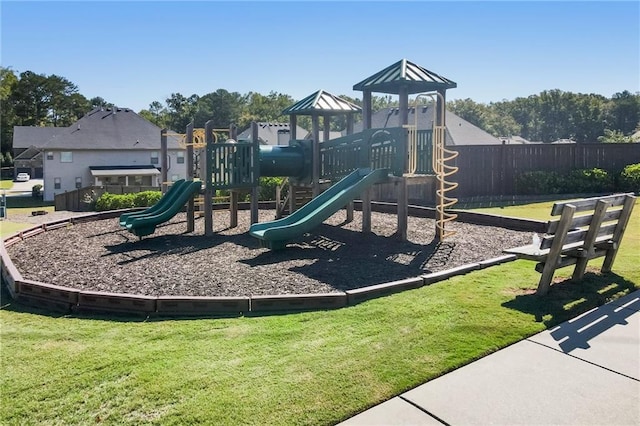 view of jungle gym with a yard