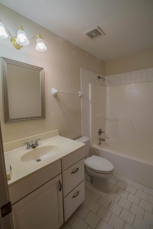 full bathroom featuring vanity, shower / bathing tub combination, toilet, and tile patterned floors