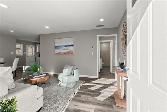 living room with hardwood / wood-style floors