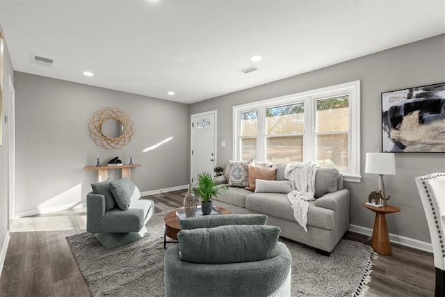 living room featuring dark hardwood / wood-style flooring