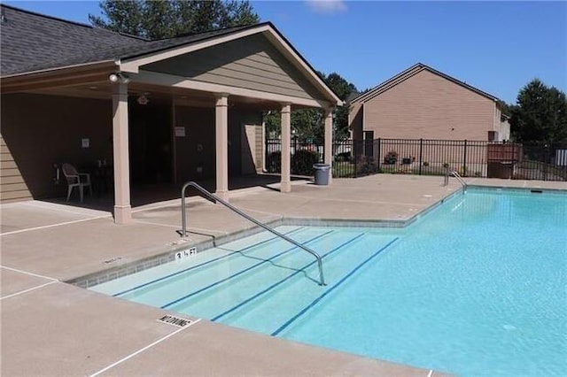 view of swimming pool featuring a patio