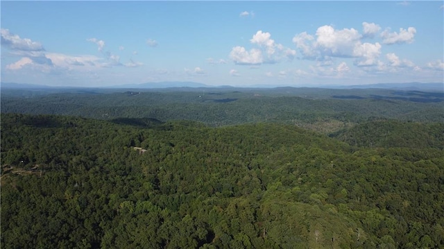 bird's eye view featuring a wooded view