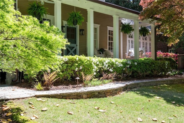 doorway to property with a yard