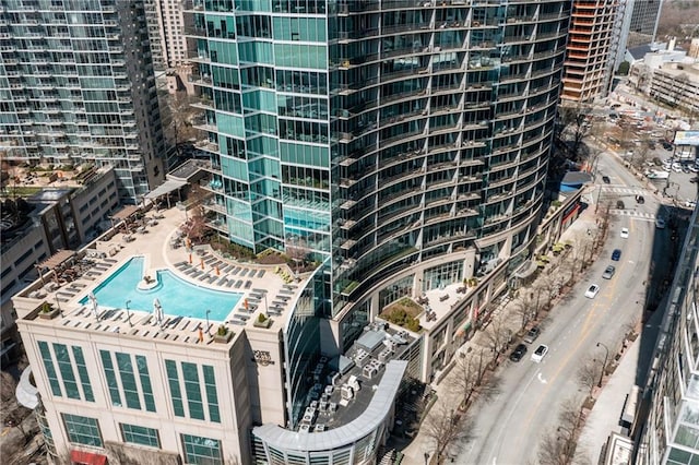 birds eye view of property featuring a view of city