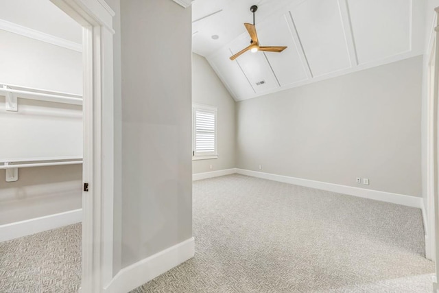 47 Fern Leaf Way, Newnan, GA 30265 - bonus room with carpet floors, a ceiling fan, attic access, baseboards, and vaulted ceiling