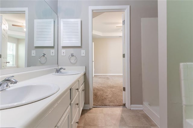 3732 Landgraf Cv, Decatur, GA 30034 - full bath featuring double vanity, baseboards, tile patterned flooring, a raised ceiling, and a shower
