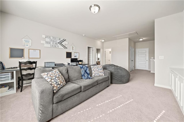 living room featuring light colored carpet