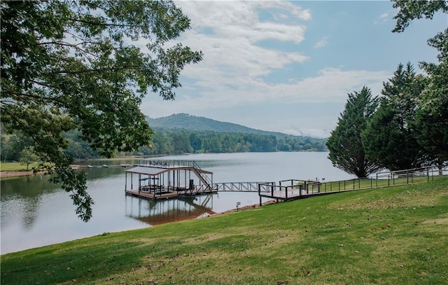 834 Lower Bell Creek Rd, Hiawassee, GA 30546 - dock area featuring a water and mountain view and a yard