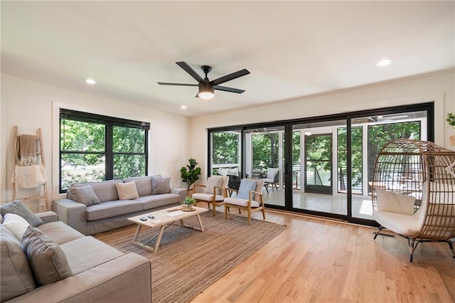 834 Lower Bell Creek Rd, Hiawassee, GA 30546 - living area featuring plenty of natural light, light wood-style floors, a ceiling fan, and recessed lighting