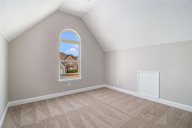 additional living space with lofted ceiling, baseboards, and carpet flooring