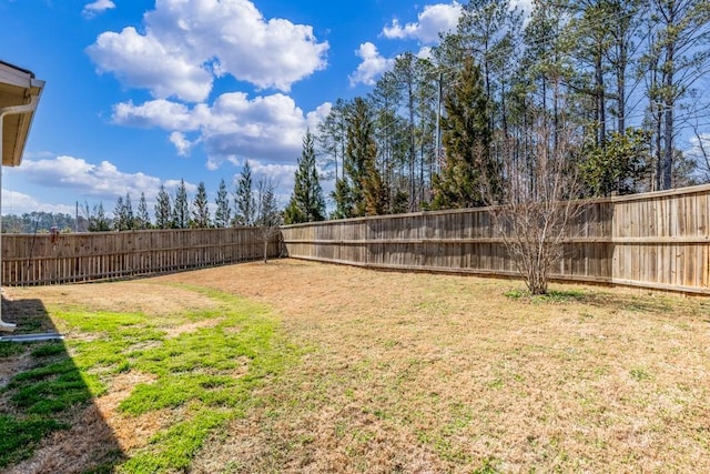 view of yard with a fenced backyard