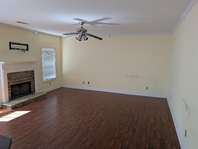 3967 Moos Creek Ct, Loganville, GA 30052 - unfurnished living room with baseboards, crown molding, visible vents, ceiling fan, and wood finished floors