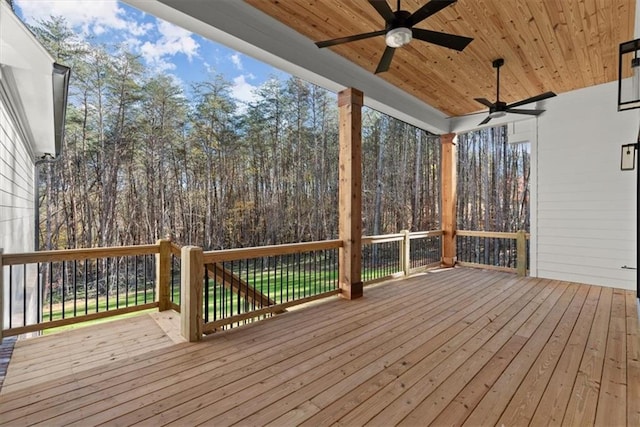 wooden terrace with ceiling fan