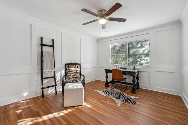 6851 Roswell Rd Unit N-20, Sandy Springs, GA 30328 - office space featuring a decorative wall, crown molding, ceiling fan, and wood finished floors