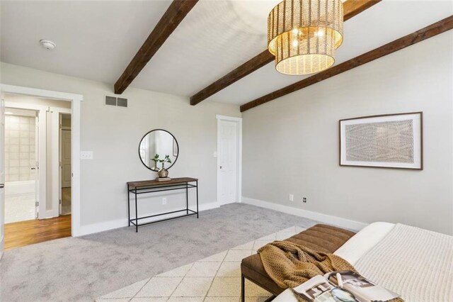 645 Trailmore Pl, Roswell, GA 30076 - sitting room featuring baseboards, visible vents, beam ceiling, and carpet flooring
