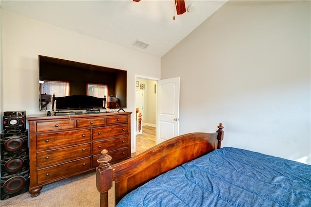504 Cole Creek Dr, Dallas, GA 30157 - bedroom with lofted ceiling, a ceiling fan, and light carpet