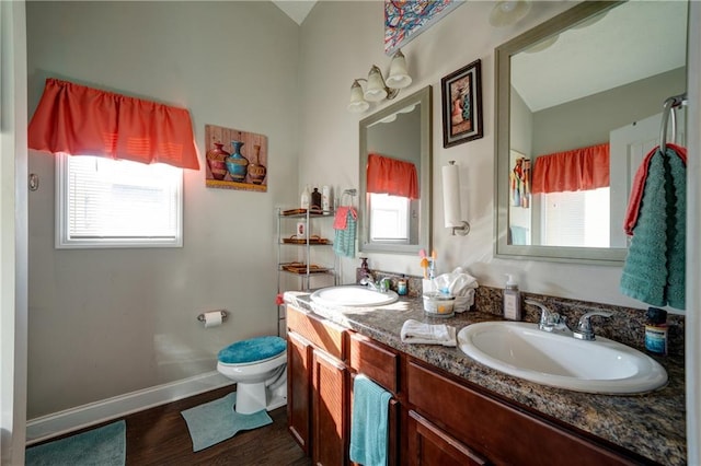 504 Cole Creek Dr, Dallas, GA 30157 - bathroom featuring healthy amount of natural light, toilet, double vanity, and wood finished floors