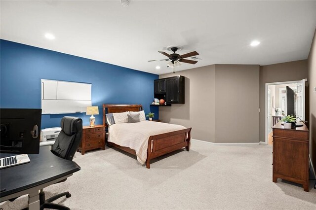2303 Waters Edge Trl, Roswell, GA 30075 - bedroom featuring light colored carpet, a desk, recessed lighting, ceiling fan, and baseboards