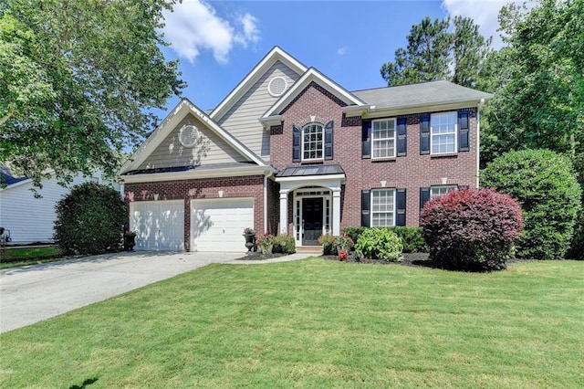 127 Bradshaw Park Dr, Woodstock, GA 30188 - view of front facade with brick siding, driveway, a front lawn, and an attached garage