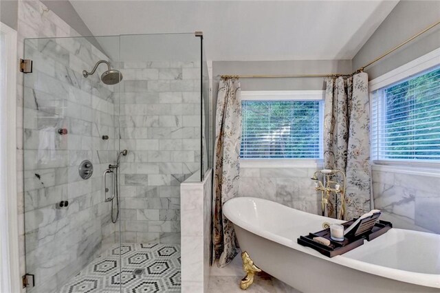 127 Bradshaw Park Dr, Woodstock, GA 30188 - full bath with a stall shower, plenty of natural light, and lofted ceiling