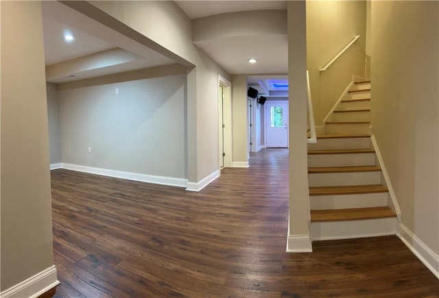 interior space with dark wood-type flooring