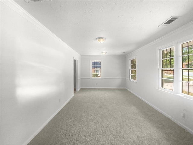 carpeted spare room with ornamental molding