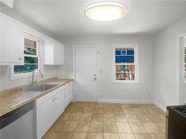 kitchen featuring white cabinets, dishwasher, and sink