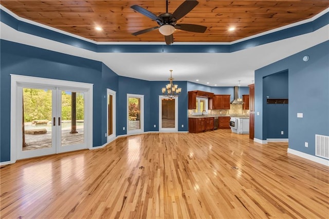 1580 Loving Rd, Morganton, GA 30560 - unfurnished living room featuring baseboards, wood ceiling, and light wood-style floors