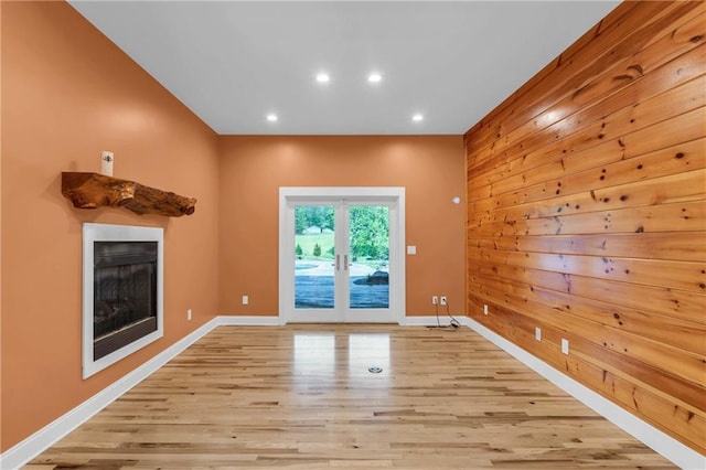 1580 Loving Rd, Morganton, GA 30560 - doorway to outside with a fireplace, baseboards, recessed lighting, french doors, and light wood-style flooring