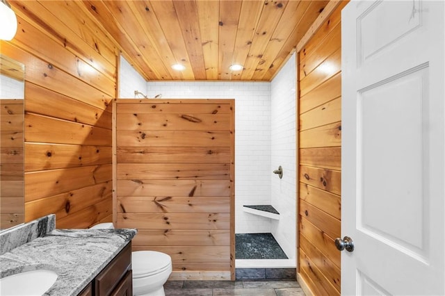 1580 Loving Rd, Morganton, GA 30560 - full bathroom with vanity, toilet, wooden walls, a walk in shower, and wood ceiling