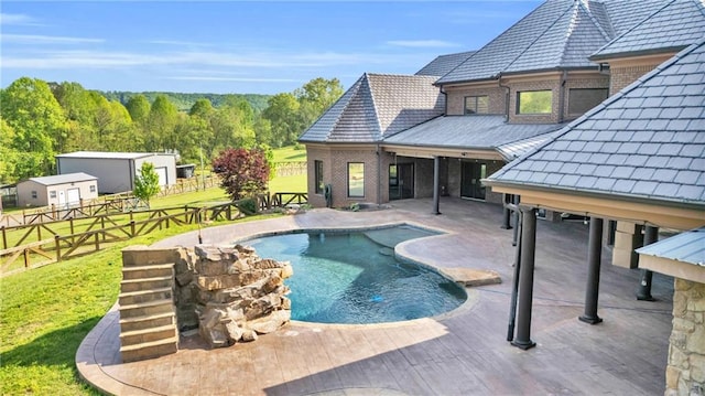 1580 Loving Rd, Morganton, GA 30560 - pool with a fenced backyard, a lawn, and a patio area