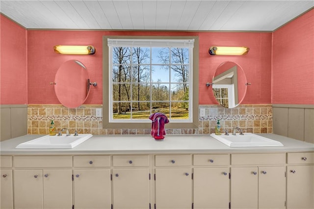 bathroom featuring vanity and wood ceiling